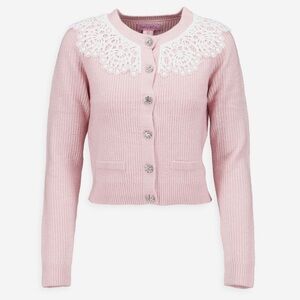 Pink Lace Collar Embellished Button Cardigan